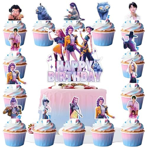 JUNERUN 25 Pezzi Decorazioni Torta Compleanno Huntrs per Ragazzi Ragazza, Topper Torta Compleanno Huntrs, Happy Birthday Decorazioni Torta, Cake Topper per Festa di Bambini (A)