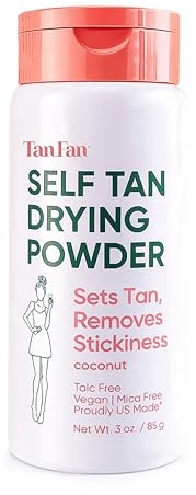 Tan Fan Self Tan Drying Powder - Stops Sticky Feeling After Sunless Tanner - 100% Vegan Talc-Free Translucent Loose Setting Powder In Shaker Bottle For Smooth Silky Skin - USA Made (SINGLE)