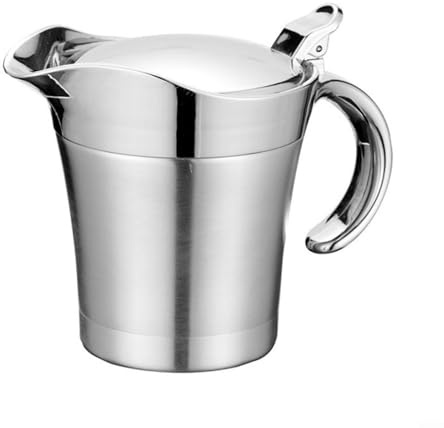 Tidgel Salsiera in acciaio inox a doppio isolamento con coperchio incernierato, brocca per salse piccanti, sughi e condimenti (450 ml)