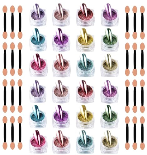 24 botes de 12 colores cromados para uñas en polvo, efecto espejo brillante, fácil aplicación, para manicura hobby y profesional