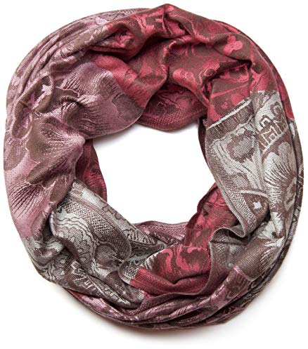 styleBREAKER Damen Loop Schlauchschal mit Blumen, Hibiskus Blüten, Paisley Muster, warm und weich, Tuch, Schal 01018058, Farbe:Koralle-Rosa-Hellgrau