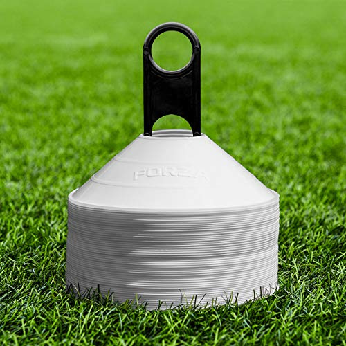 FORZA Multi-Sport Training Marker Cones | Pack of 50 or 1000 Soccer Cones in 8 Vibrant Colors - Durable Construction, Portability and Convenient Storage with Holder (White, Pack of 50)