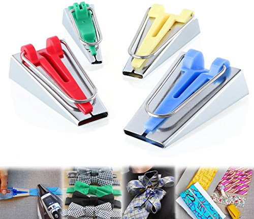 ilauke Schrägbandformer Schrägband Werkzeug 4er-Set,Verschiedene GrößeTape Maker Set in 6 mm,12 mm,18 mm und 25 mm Stoff Bias Tape Make Edelstahl Nähen Zubehöre DIY Patchwork Kit für Kurzwaren