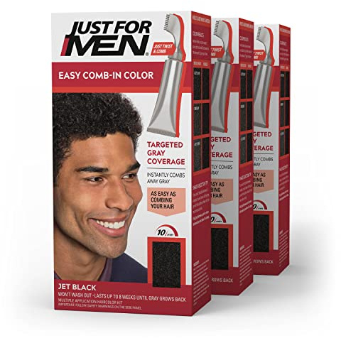 JUST FOR MEN Easy Comb-In Color, No-Mix, Jet Black A-60 (3 Pack)