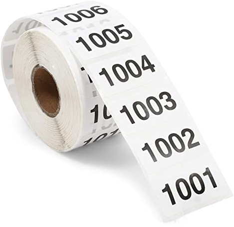 Juvale Inventory Stickers - 1.6 x 0.75 in, Black & White, 1000 Pack - Numbered Labels & Number Stickers 1001-2000 for Inventory Control, Hanger & Luggage Tags