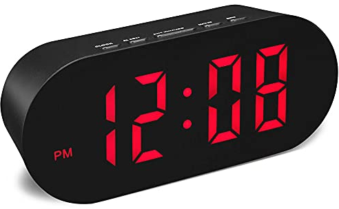FAMICOZY Simple Easy to Use Digital Alarm Clock,Small Compact,Auto Dim at Night and 6 Manual Brightness adjustments,Mains Powered,Crescendo Alarm with Snooze,12/24hr,Black