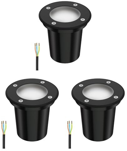 ledscom.de 3 st. markinbyggnadslampa BOLI för utomhusbruk, IP67, svart, frostad, rund, 108mm Ø inkl. LED-lampa 450lm varmvit