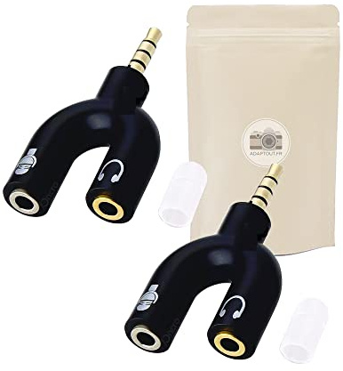 2 x divisor de micrófono – auriculares para conector mini jack de 3,5 TRRS a 2 tomas una para micrófono y otra para auriculares de audio