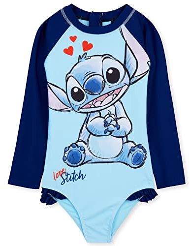 Disney Pieza Única Bañador para Niñas con Mangas Largas - Regalos de Stitch (Azul Claro Stitch, 9-10 años)