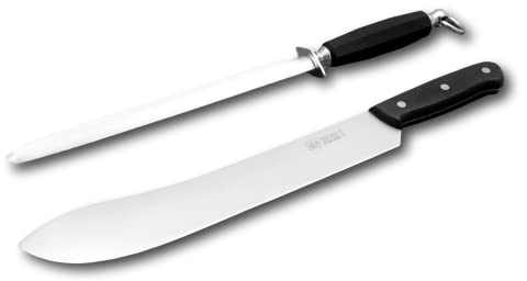 DUE BUOI SET SCIABOLA LAMA CM 30 CODOLO PASSANTE E MANICO IN TECNOPOLIMERO NERO + ACCIAINO OVALE