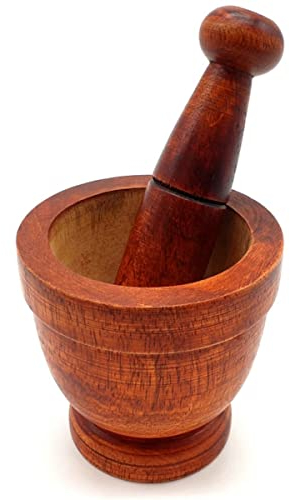 CRIGEMA - Mango trä mortel och stöt set - 9x9cm - Mortel för örter, kryddor och rökelse
