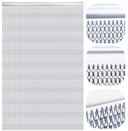 LYMMIYTC Rideau à chaînes en Aluminium, 100×210cm Écrans de Porte à Rideau de chaîne pour Décoration des Portes, Volant en Métal Stores Anti-Insectes Antiparasitaire (Gris)
