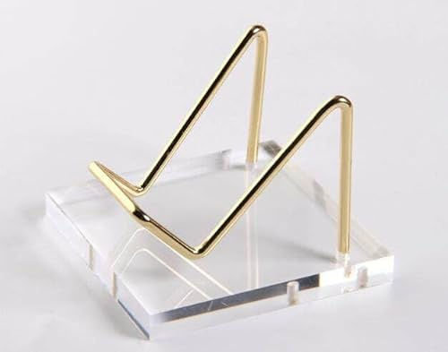 TOLIDA Soporte de Metal para Tarjetas de Visita Con Base Acrílica - Presentación Cuadrada Transparente para Monedas, Cristal, Geodas, Fósiles