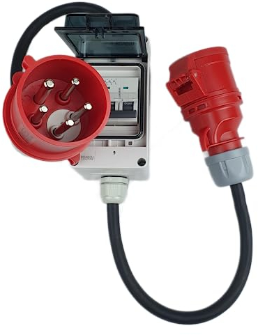 RoadEu - CEE Adapter 32A auf 16A mit Phasenwender - Starkstrom Adapter 32A Stecker auf 16A Kupplung mit Leitungsschutzschalter 16A C - 1 Meter - CEE Verlängerungskabel