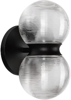 Kuzco Lighting Peri 9 Exterior Wall Sconce | Black Finish | Clear Ribbed Glass | Modern LED Outdoor Up Down Light | Made of Aluminum and Glass | 4.63W x 8.88H x 5.63E | EW77209-BK/CR