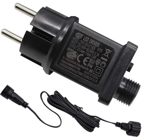 31 V 3,6 W Netzteil mit Verlängerungskabel IP44 - Niederspannungstransformator LED-Adapter für Weihnachtsbeleuchtung, Fairy Lights