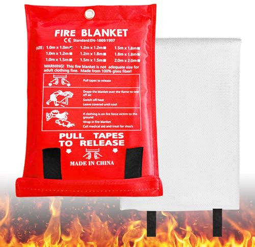 Couverture Anti-Feu, 2 M*2 M Couverture Anti-Incendie, Couvertures Anti-Feu De Cuisine, Couverture Anti-Feu en Fibre De Verre pour Les Feux De Graisse, Cuisine, Voiture, Caravane, Etc