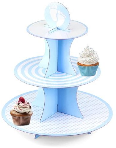GEEZY 3 Tiers Cardboard Cupcake Stand - Reusable Blue Cake Stand & Easy Assembly - Perfect for Baby Showers, Birthdays & Celebrations - Ideal 3 Tier Cake Stands For Afternoon Tea Stands
