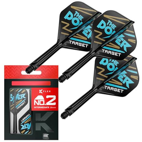 Target Darts Phil Taylor K-Flex-Flight- und -Schaft-System, No. 2 | Packung mit 3 K-Flex-All-in-one-Flights, Player-Edition-Dartzubehör | K-Flex-Dartschaft – Intermediate (26 mm)