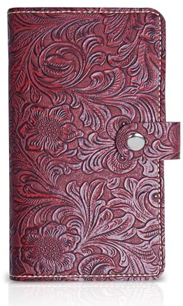 lizimandu Business Card Holder Book, Business Card Book Case PU Leather Organization Binder Name ID Card Holder for Men & Women, Up to 96 Cards Capacity(1-Carved Red2)