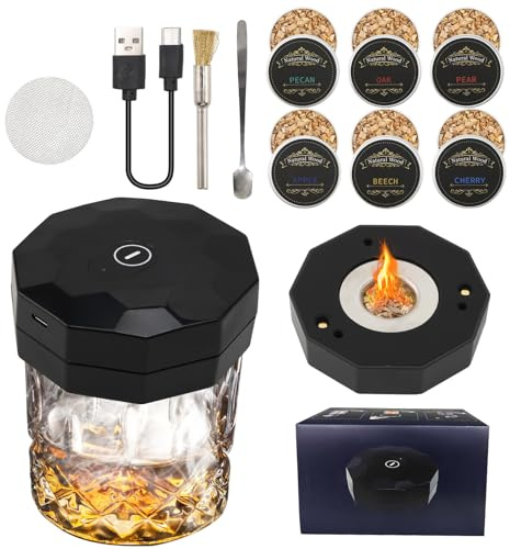Set di affumicatori per whisky, set da cocktail elettrico con 6 aromi, ricaricabile tramite USB, aroma e whisky, regalo per uomini, generatore di fumo senza butano