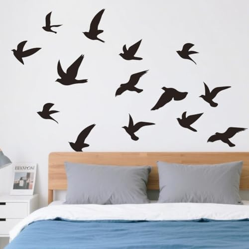 SUPERDANT 18pcs Black Birds Wall Stickers Flying Bird Wall Decals Animal Wallpaper Sticker Vinyl Art Transfer Decor for Home Bedroom Living Room Sofa Backdrop TV Background Decoration