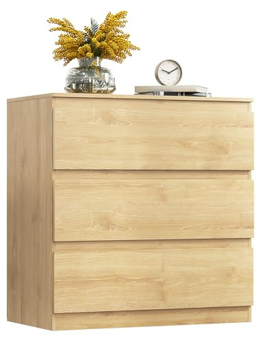 WLIVE 3 Drawer Chest Of Drawers, Modern storage drawers with Smooth Metal Runner, for Bedroom Living Room Hallway, Oak
