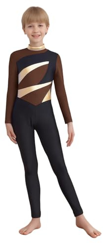 Aislor Mono De Ballet Gimnasia Para Niños Body De Mangs Larga Maillot Elástico De Patinaje Artístico Ropa De Baile Actuación Marrón 13-14 años