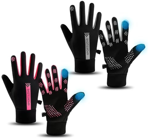 HFDONGL Cycling Gloves 2 Pairs Waterproof Gloves Running Gloves Warm Finger Touch Screen Winter Gloves for Cycling Running Driving Hiking