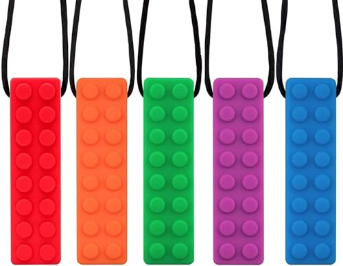 Collane sensoriali da masticare, confezione da 5 collane colorate da masticare per bambini sensoriali, giocattoli da masticare in silicone perfettamente strutturato per ADHD, autismo, mordere