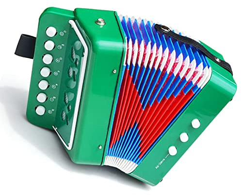 Fafeicy Dragspelsleksak, Plastmaterial, 2 Bas 7 Tangenter Dragspel Musikinstrument för Barn och Spädbarn (Grön)