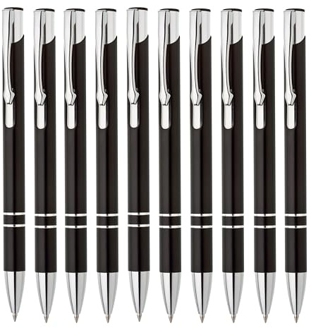 Lemina® Metall Kugelschreiber 10er Set Hochwertige Blaue Tinte Premium Kullis für Büro Schule und Haushalt (Schwarz)