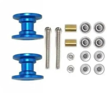 2 Rodillos guía Dobles de Colores de 13-12 mm for Coche Tamiya Mini 4WD, Ligeros, de Aluminio, con rodamientos, Tuercas y Tornillos.(Blue)