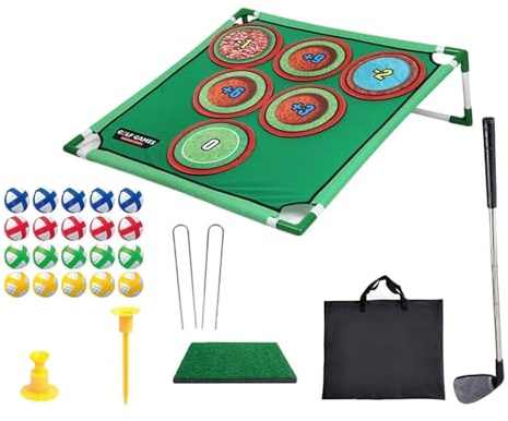 DimyFew 20 Stück Golf Chipping Spiel Set mit Stand Golf Zielspiel Tragbare Sticky Bälle Verstellbare Übungsmatte für Golfspieler für Familienspiele