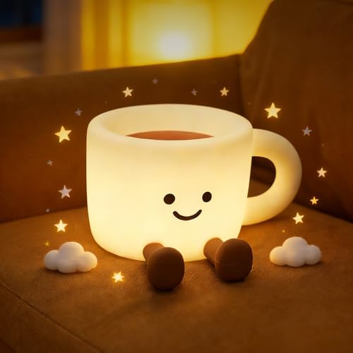 Gemmac Luz Nocturna Infantil Tazas de Cafe Silicona Táctil 7 Colores 3 Cambios Carga 30 Temporizador Lámpara Quitamiedos Libre Dormir Suave y Táctil Decoración Regalos para Sala de Estar, Dormitorio