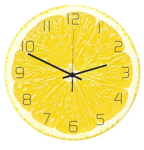 HAQEPO Orange citron frukt och citron väggklocka modern köksklocka heminredning elektronisk klocka för vardagsrum, citron