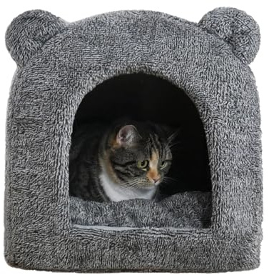Rosewood Grey Teddy Bear Cat Bed