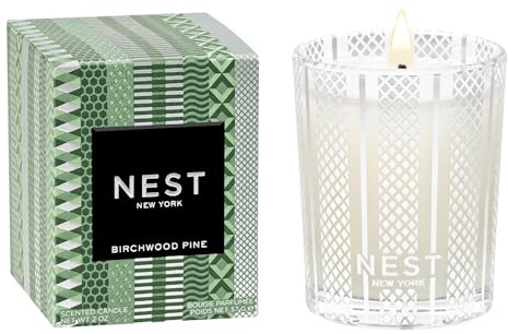 NEST New York Scented Votive Christmas Tree Candle, Birchwood Pine - 2 oz - Up to 28-Hour Burn Time - Reusable Glass Vessel