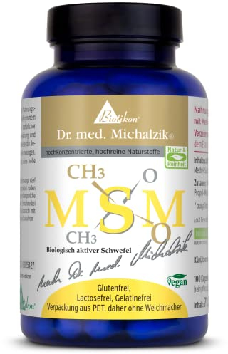 MSM Dr. med. Michalzik | Tagesdosis - hochwertiger organisch gebundener Schwefel [1200mg] | 100% reines Methyl-Sylfonyl-Methan - 100 Kapseln - ohne Zusatzstoffe - von BIOTIKON®