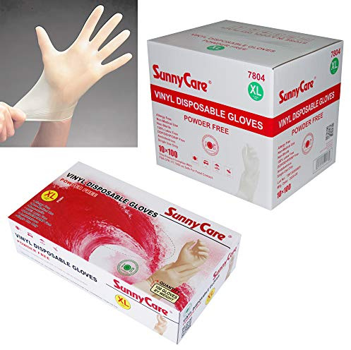 SunnyCare #7804 1000/1cases Vinyl Disposable Gloves Powder Free (Latex Nitrile Free) X-large