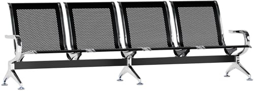 CLP Panca d'attesa per aeroporti, panca con struttura in metallo in look cromato, robuste sedie d'attesa con schienale e braccioli, Colore:nero, Dimensione:4 posti