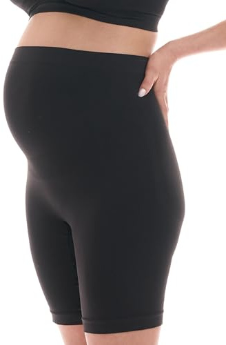 Herzmutter moderskapsshorts - over-mag-underbyxor - graviditetsbyxor med långa ben - sömlöst, sömlöst stöd - over-magshorts-underbyxor - beige-svart - uppsättning 1-5500 (S-M, Svart)