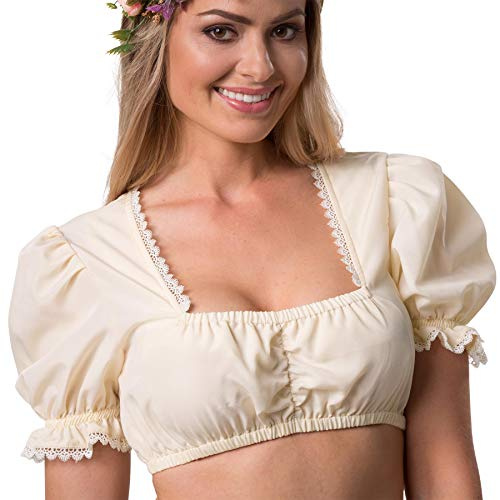 dressforfun Blusa Dirndl Elegante con Escote Trapezoidal, Mangas Cortas con Volantes, Blusas Mujer Verano, Ropa Mujer, Blusa Fiesta Oktoberfest - Estilo Anni Talla: S