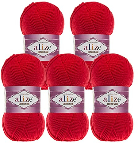 5 x 100g Strickgarn Alize Cotton Gold Uni Klassikgarn Häkelgarn Strick-Wolle Farbwahl