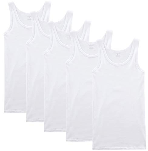 NUOZA Mens Vest Tank Top 5 Pack Fine Rib Muscle Shirts Cotton -White,L