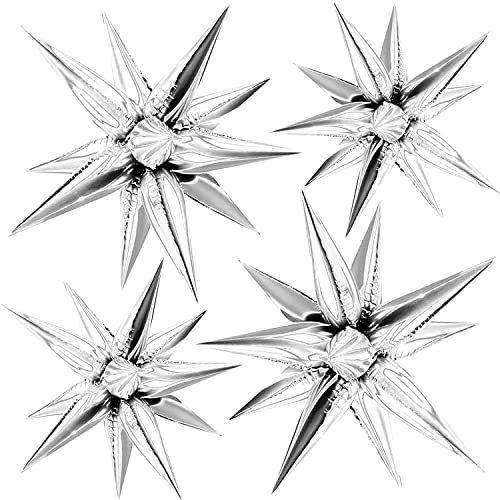 FUNTOOB Silver Star Foil Balloons Star Metallic Foil Cones Balloon 50pcs Starburst Balloon for Birthday Baby Shower Graduation Disco Party Decorations Supplies（50Pcs）