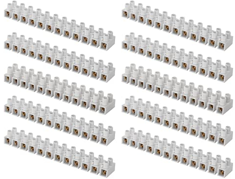 EMOS Confezione da 10 morsetti di collegamento per filo da 2,5 mm² – 16 mm², 10 chiavistelli con 12 pezzi, 450 V ~ 76 A, colore bianco, morsetto con fissaggio a vite, facile da staccare, senza