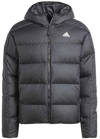 adidas Uomo Essentials Midweight Down Hooded Stripes Jacket, Black, XS