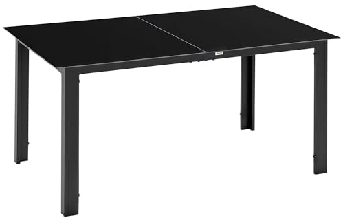 Outsunny Mesa de Jardín Rectangular para 6 Personas con Marco de Aluminio Mesa de Comedor Exterior con Tablero de Vidrio Templado Carga 50 kg para Terraza Balcón 150x90x74 cm Negro