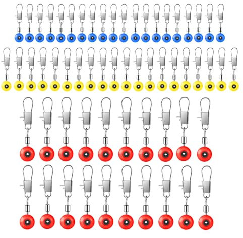 DHWEKU 60 Pcs Emerillon Baril de Pêche, Agrafes de Pêche, Haricot Espace de Pêche, Connecteurs de Flotteur de Pêche en Acier Inoxydable, Accessoires de Pêche, 3 Tailles